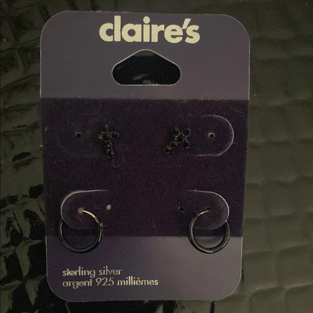 Claire’s Sterling Silver Cross & Mini Hoop Earrings